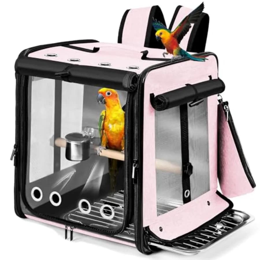 Trasportino per Uccelli con Cintura di Sicurezza per Auto, Zaino Porta Uccelli con Rete in Acciaio Inossidabile Indistruttibile, Trasportino Grande per Uccelli