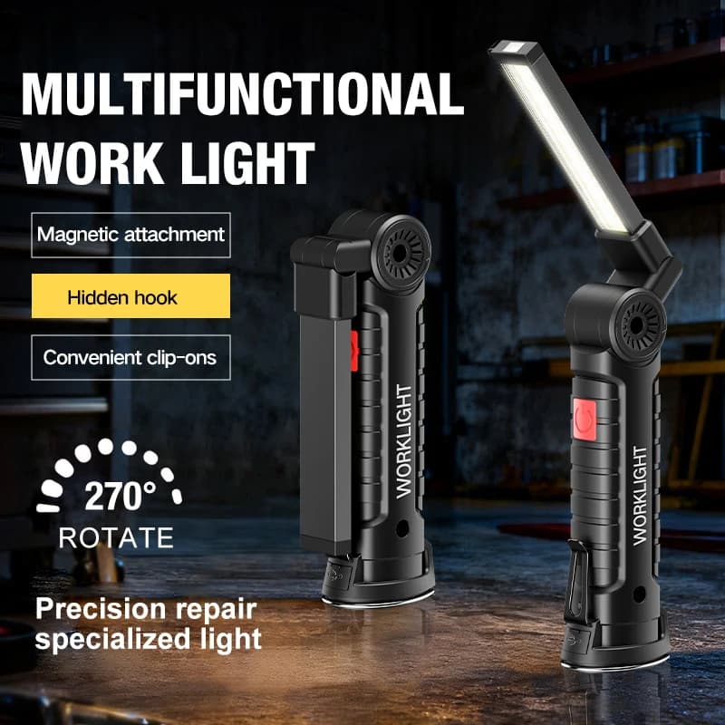 Portable COB LED Flashlight USB Rechargeable Work Light Magnetic Lanterna Hanging Lamp with Built-in Battery Camping Torch