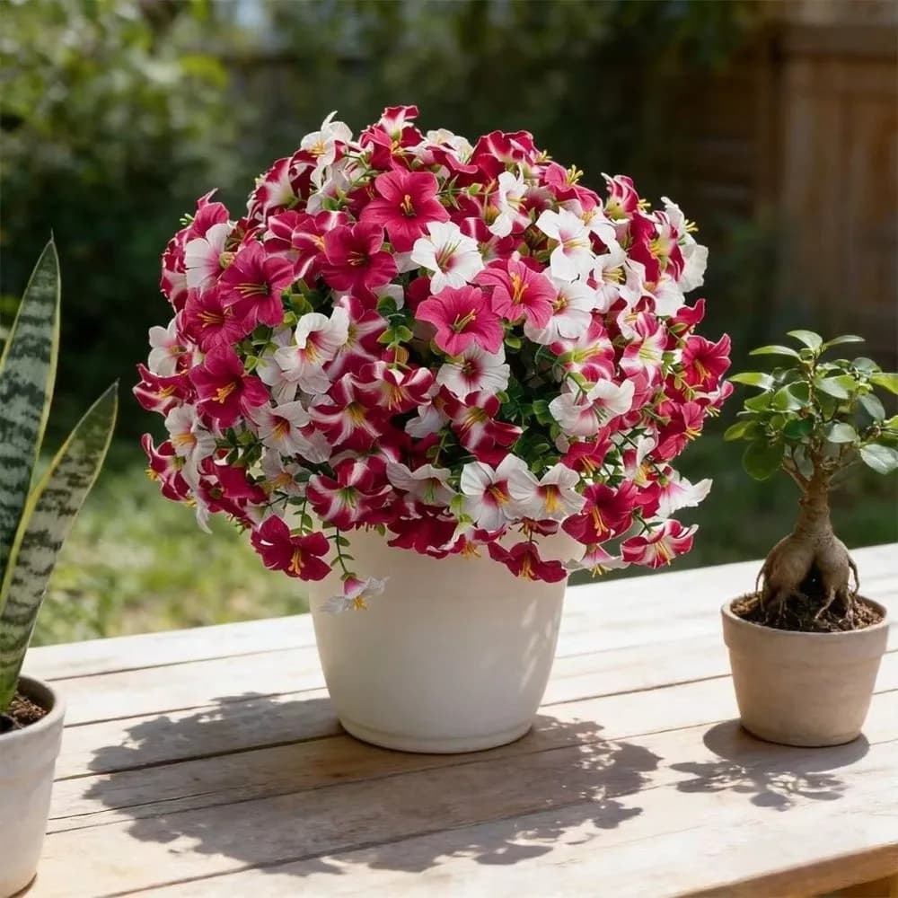 Artificial Campainola Flowers UV Resistant, Pure Plastic Flower Bouquet Made in Hand, Realistic Campainola Flowers in Silk for Home Decoration