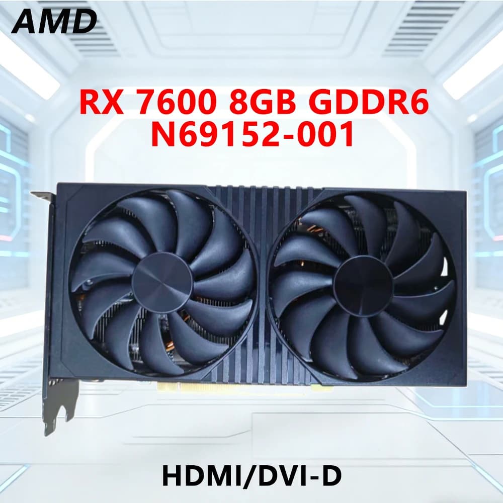 AMD Radeon RX 7600 8GB GDDR6 GPU N69152-001 Graphics Card support PCI-E 3.0 HDMI DP interface for Desktop PC Computer