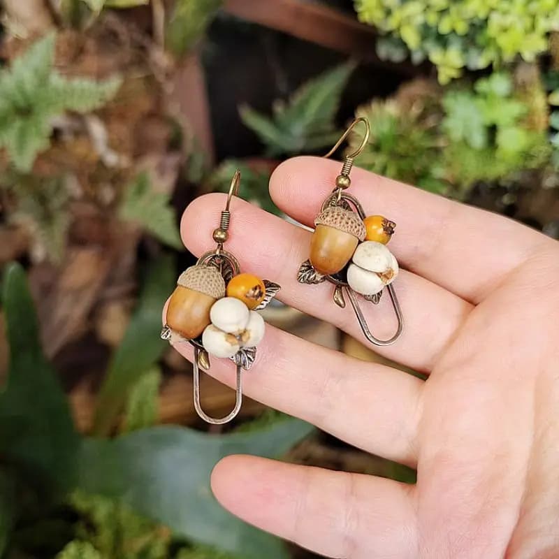 Orecchini Vintage con Design Unico a Tema Vegetale, Orecchini da Donna con Frutta Secca Naturale, Gioielli Statement all'Ingrosso per Donna, Confezione Personalizzata