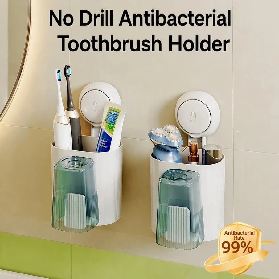 1/2/3PCS Suction Cup No Drill Toothbrush Holder Wall Mount Bathroom Storage With Cup Electric Toothbrush Toothpaste Organizer