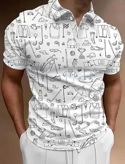 Polo da uomo stampata in 3D, design stampato, manica corta, morbida e traspirante, maglia sportiva con bottoni, polo da golf.