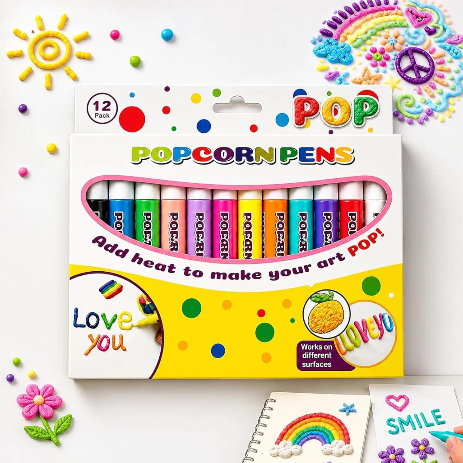 Magic Puffy Popcorn Pens 3D Puffy Drawing Kit Bubble Art Markers for Journal Craft, Notebook Greeting Card Doodle, Create Raised