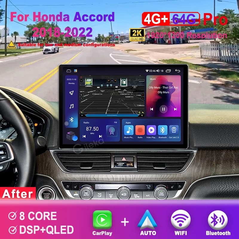 13.1 inch 2K Screen For Honda Accord 2018 2019 2020 2021 2022 Car Radio Carplay Android Auto Multimedia Player GPS WiFi BT