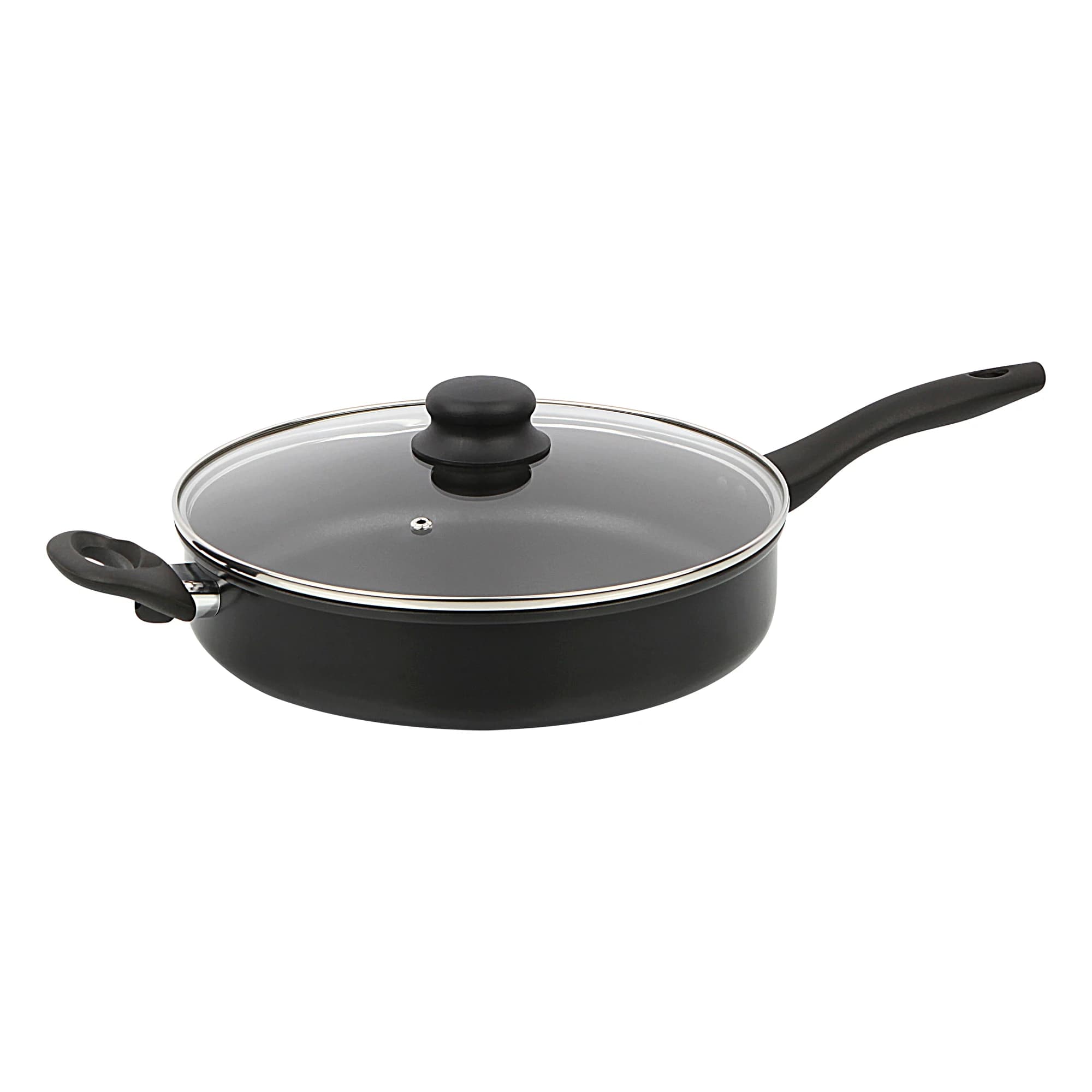 4 Quart Non-Stick 28cm Black Jumbo Frying Pan with Glass Lid for Multi-Use Cooking