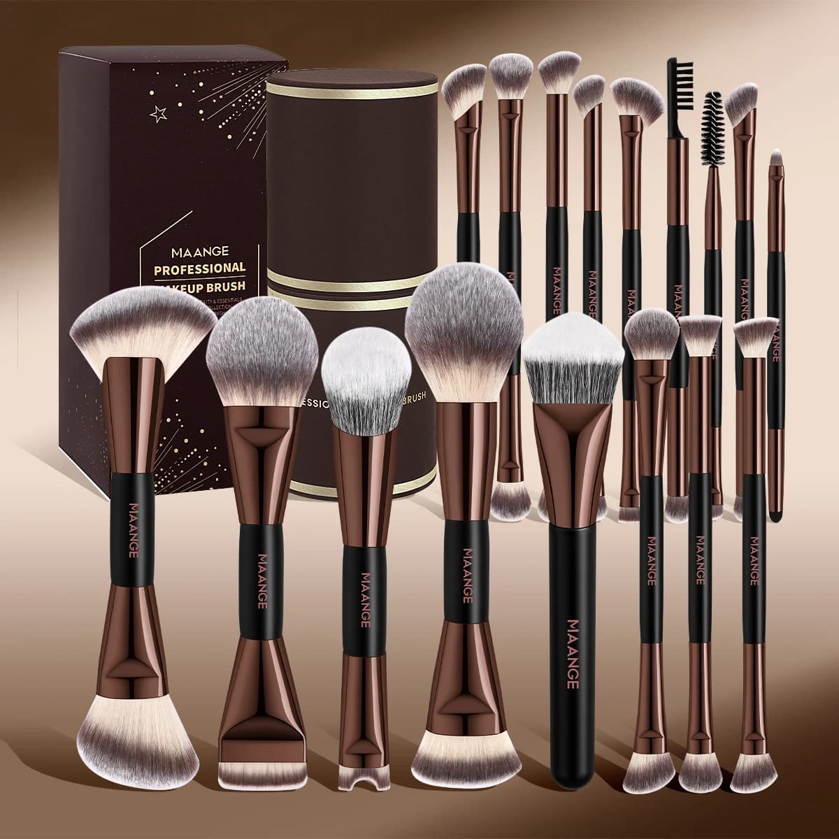 MAANGE 18pcs Makeup Brushes Tools Gift Box Foundation Blush Eye Shadow Blending Concealer Travel Easy Carrying Set Basic Makeup
