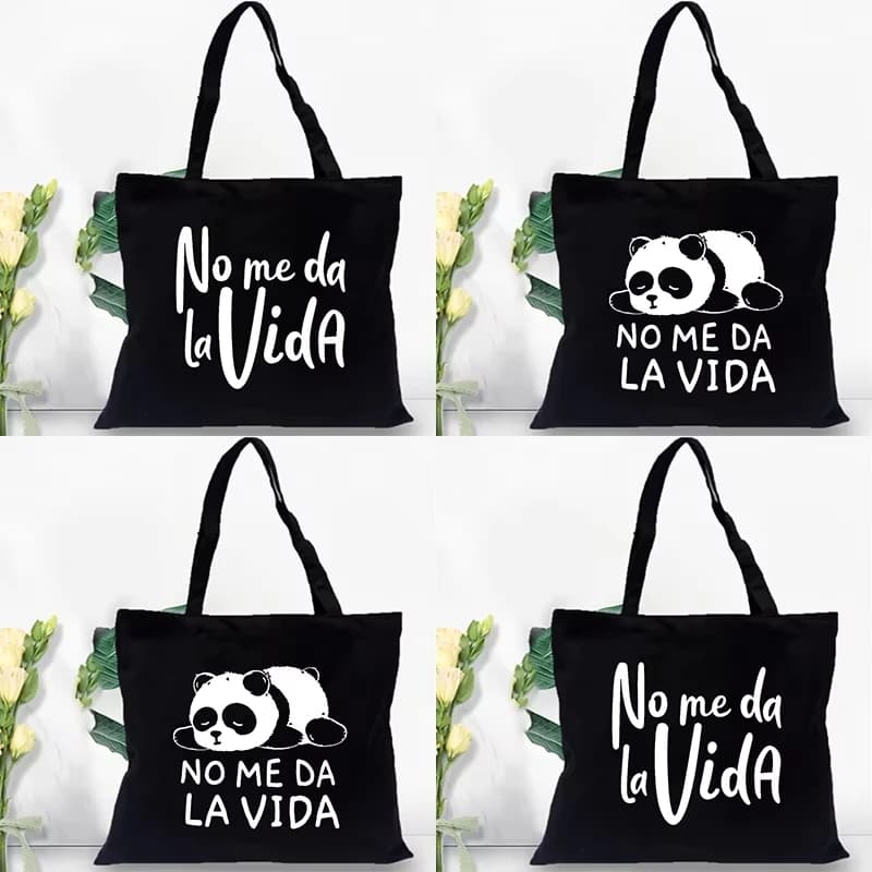 Borsa tote Ghost Panda Burnout - Borsa a tracolla con scritta in spagnolo sbiadito "NO ME DA LA VIDA" per anime stanche, Reus. Borsa a Mano Leggera in Tela