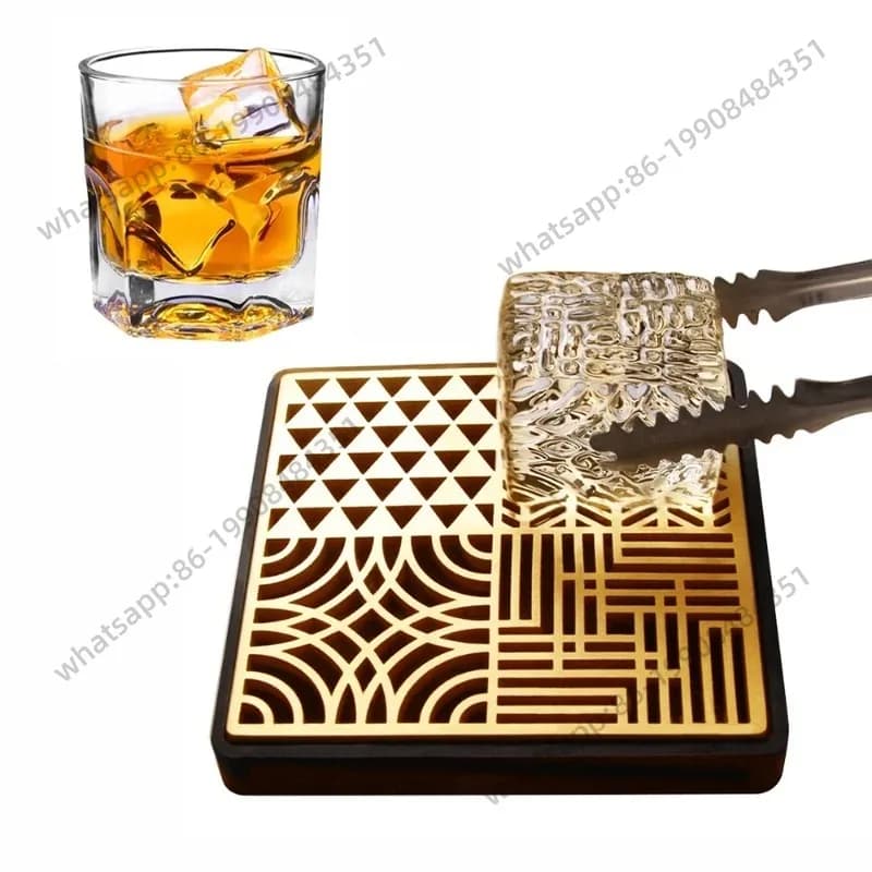 Stampo per Ghiaccio a Forma di Cubetti in Ottone per Alimenti, Stampo per Ghiaccio da Bar, Pressa per Whisky, Vassoio Quadrato 110x110MM