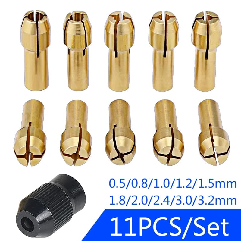 11 pz/lotto Set di pinze per mandrino per trapano per Dremel 0.5-3.2mm mandrino M8 * 0.75mm trapano per dadi punta senza chiave mandrino gambo utensile rotante cambio rapido