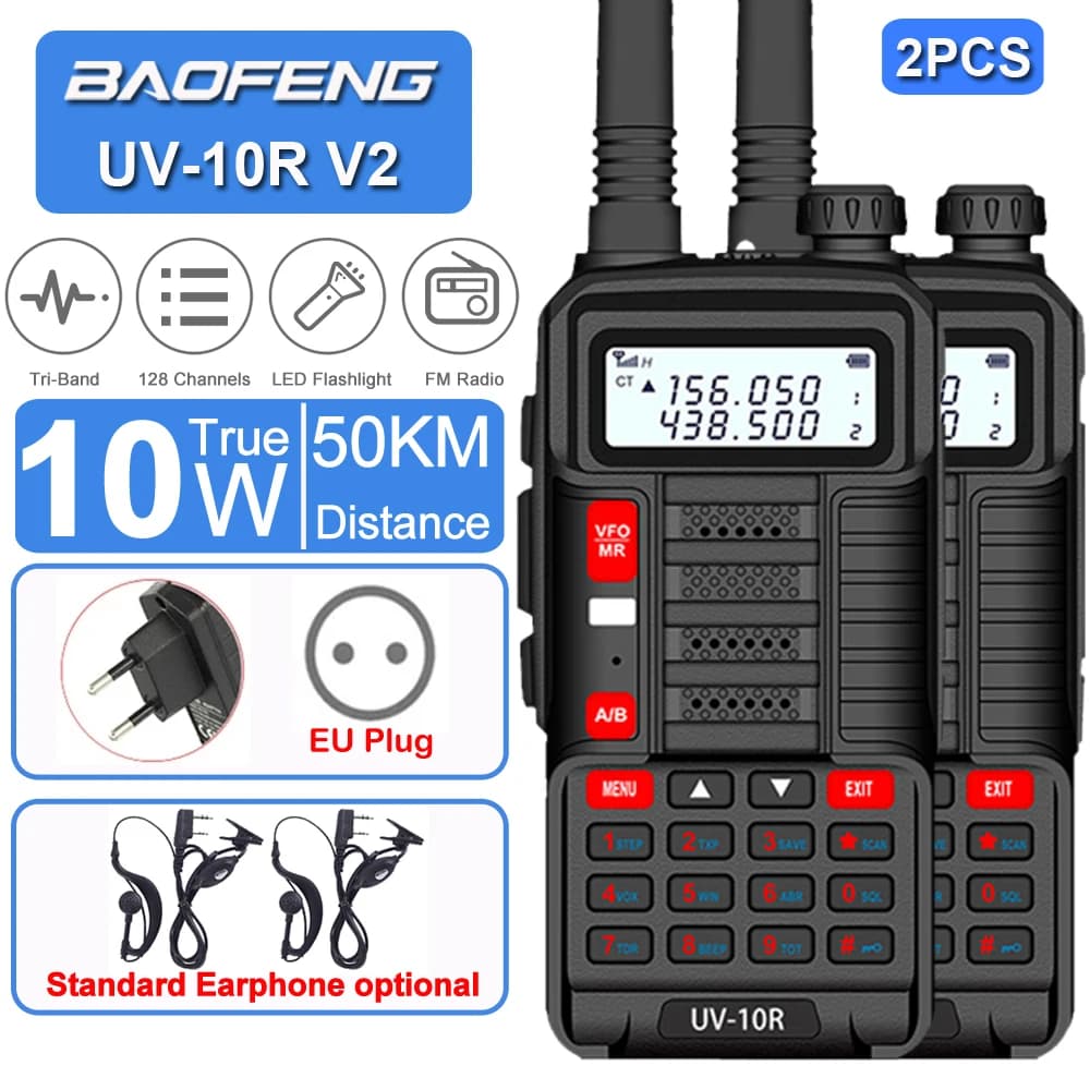 2 Pezzi BaoFeng 2026 UV-10R 10W Walkie-Talkie Portatile ad Alta Potenza, Radio CB Bidirezionale VHF UHF Dual Band, Radio FM 65-108MHz, 128 Canali