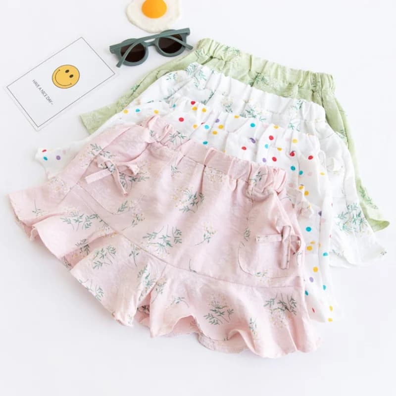 3-8Y Girls Shorts Summer Thin Print Short Pant Children Girls Sweet Style Pocket Bow Casual Shorts