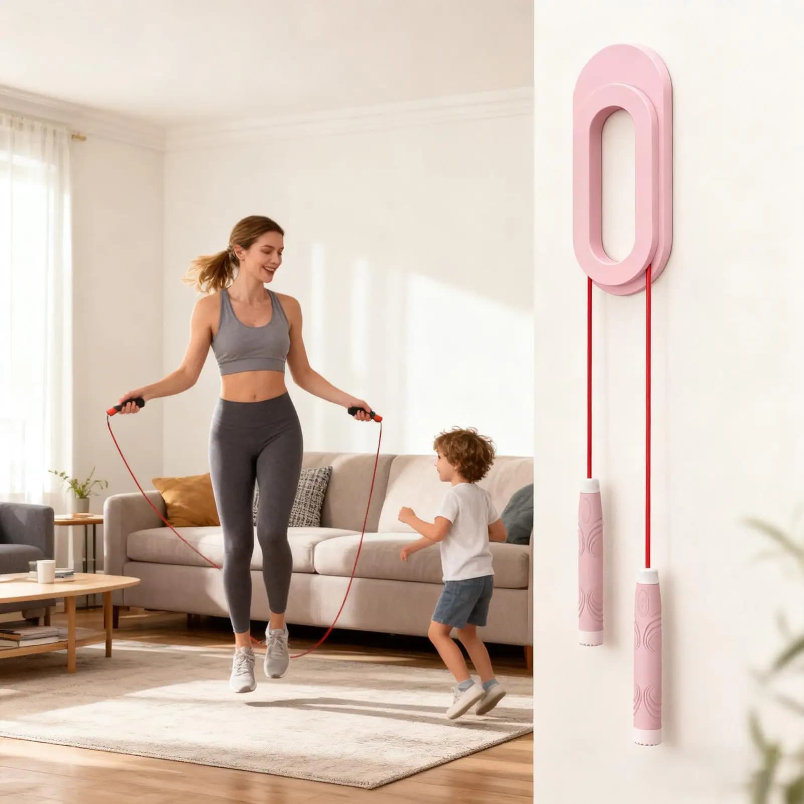 Wall jump rope hook sticker, no drill, holders, strong hold organizer for fitness yoga exercises at home, garage for gym