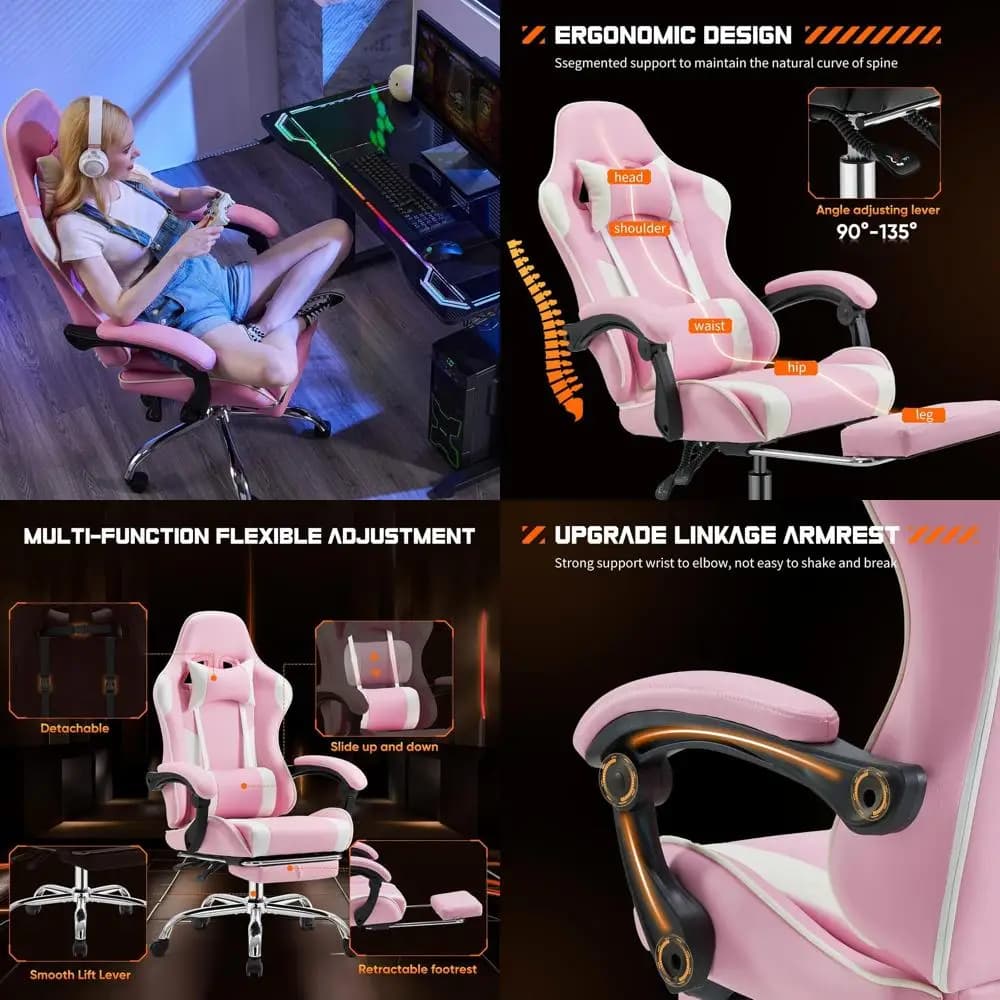Sedia da Gaming Ergonomica in Pelle PU con Poggiapiedi, Poggiatesta e Braccioli Regolabili per Adulti