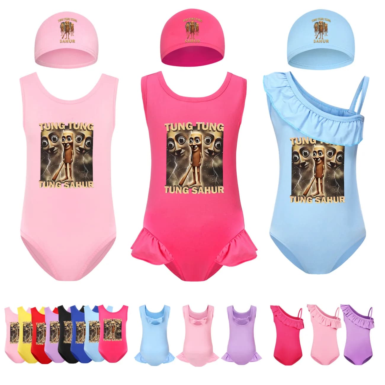 Tung Sahur BeachWear Children's Swimwear with Hood 2 Pieces Sleeveless Set Baby Swimwear Catnap4702