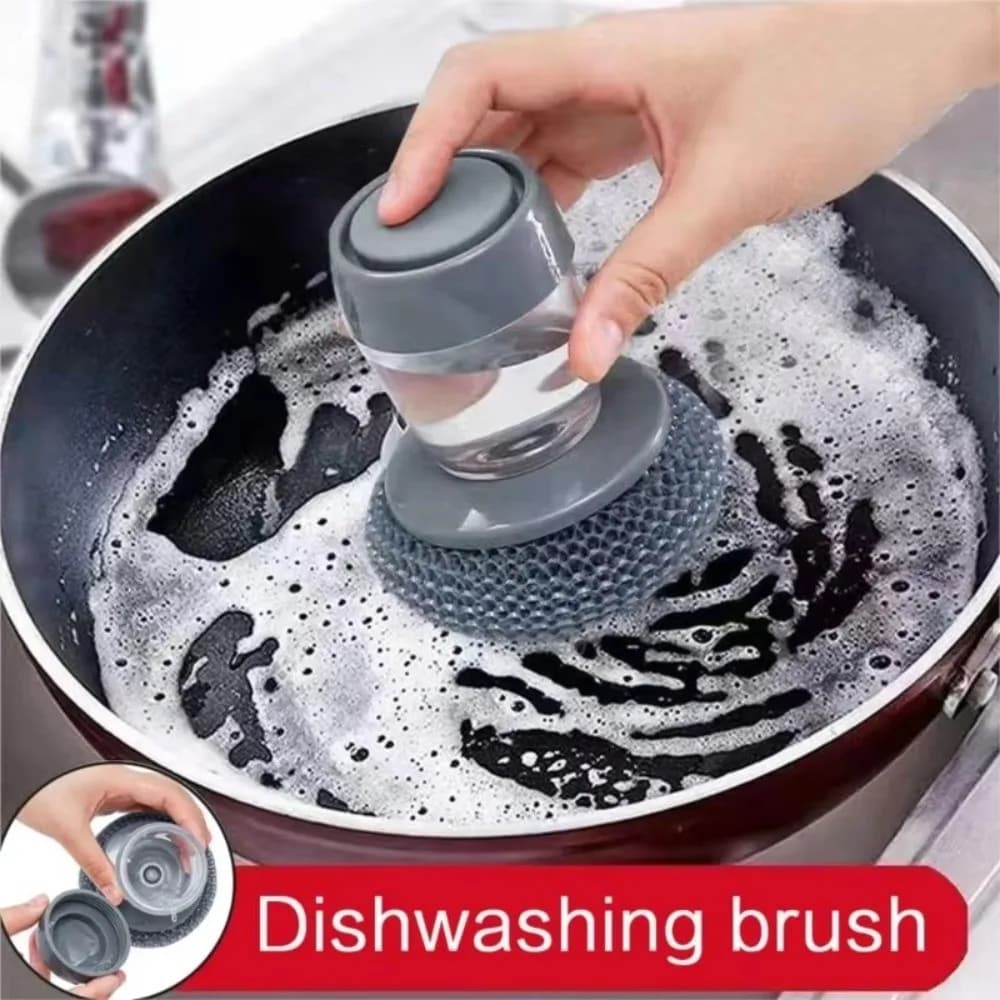 Spazzola per Pulizia Portatile con Dispenser di Sapone, Testa Sostituibile, Facile da Usare, Utensile Durevole per Lavare i Piatti