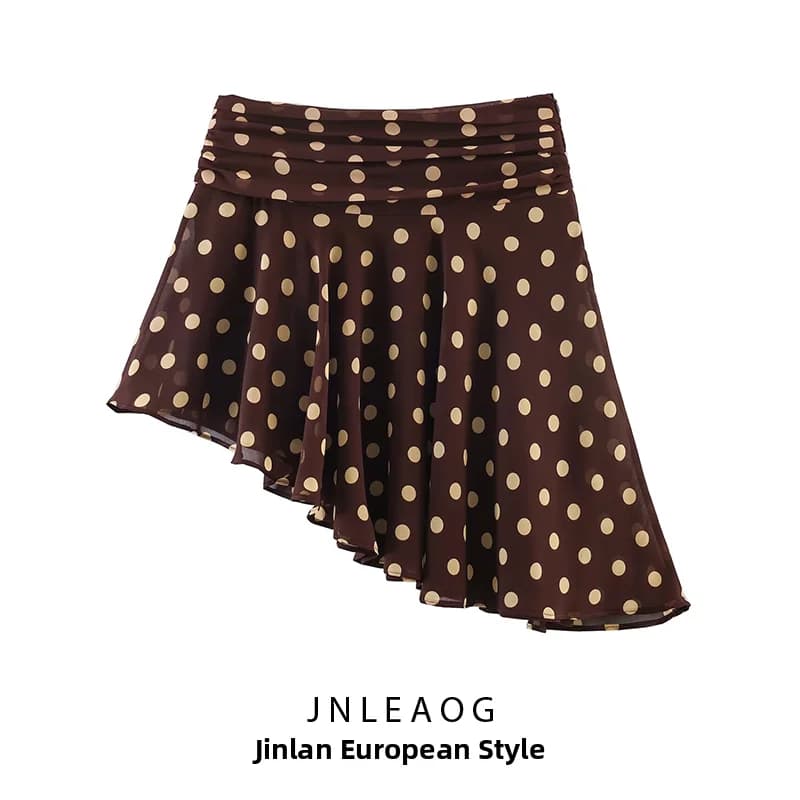 Fashionable Polka Dot Asymmetric Skirt Women's Summer New Style JNLEAOG French Style Polyester Fiber Standard Fit Casual