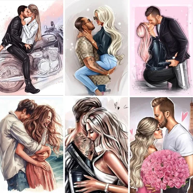 Pittura diamante pieno quadrato diamante ricamo coppia romantica bacio abbraccio immagini di strass mosaico punto croce decorazioni per la casa