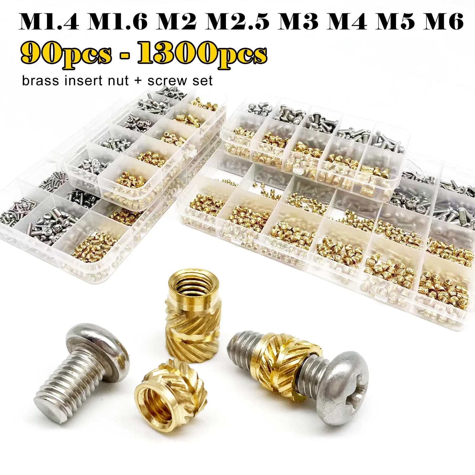 Set di kit di viti per dadi con inserto incorporato in ottone e rame M1.4M1.6 M2 M2.5 M3 M4 M5 M6 per iniezione termofusibile Stampa 3D Twill Filettatura zigrinata
