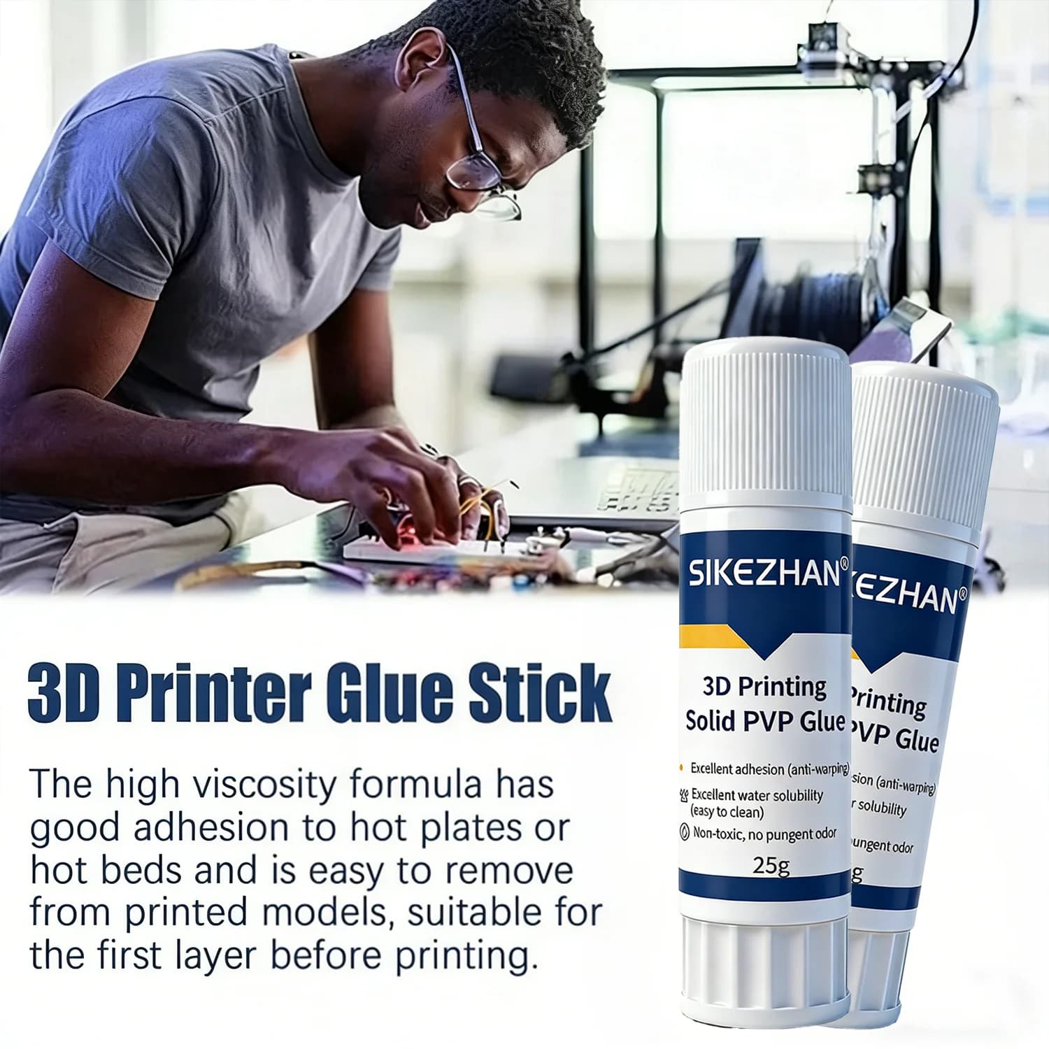 Solid Collar for 3D Printer 25g, Anti-deformation PVP Wall decal for ABS PETG PLA Filaments, Washable and Non-toxic