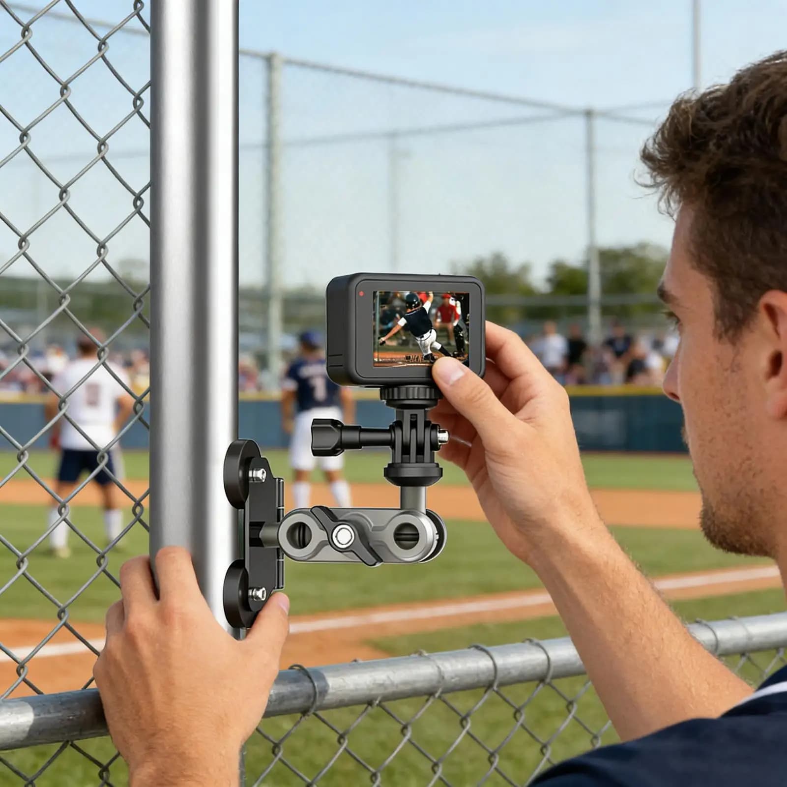 Supporto per Smartphone da Recinzione Portatile in Lega di Alluminio, Supporto per Palo di Recinzione, Staffa per Telecamera da Tennis per Donne, Uomini, Adolescenti, Adulti