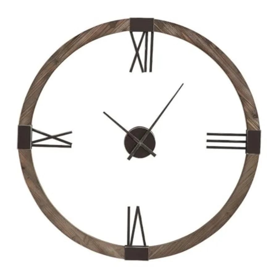 Orologio da parete moderno per soggiorno, in legno, finitura naturale, movimento silenzioso senza ticchettio