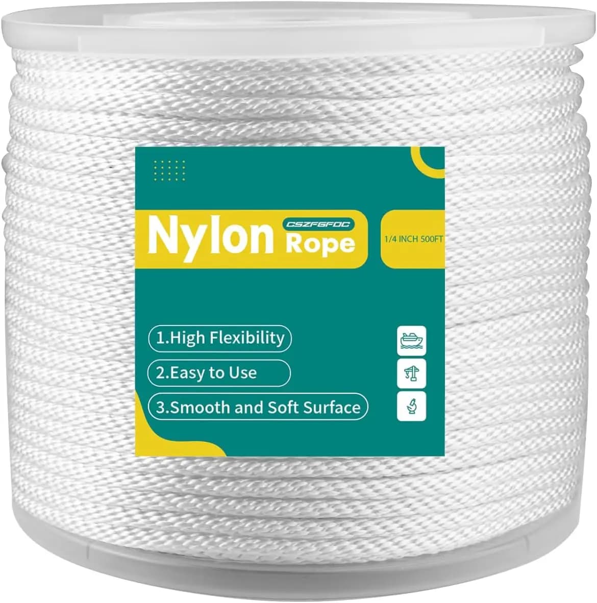 Corda in Nylon da 1/4 di Pollice, 500 Piedi, Alta Resistenza ai Raggi UV e all'Abrasione, Intrecciata Multiuso per Uso Marino, Esterno e Interno