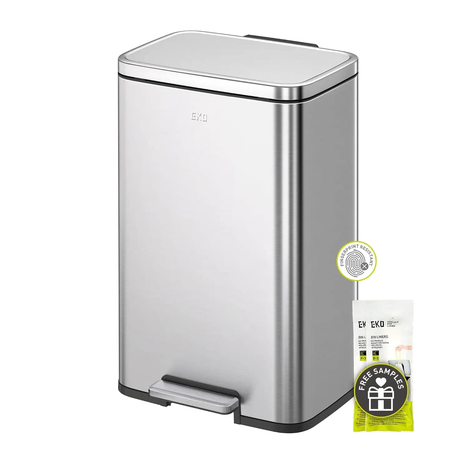 45L Dual Compartment Step Trash Can with Soft-Close Lid, Fingerprint-Resistant Stainless Steel, Recycling Bin for Kitchen Office