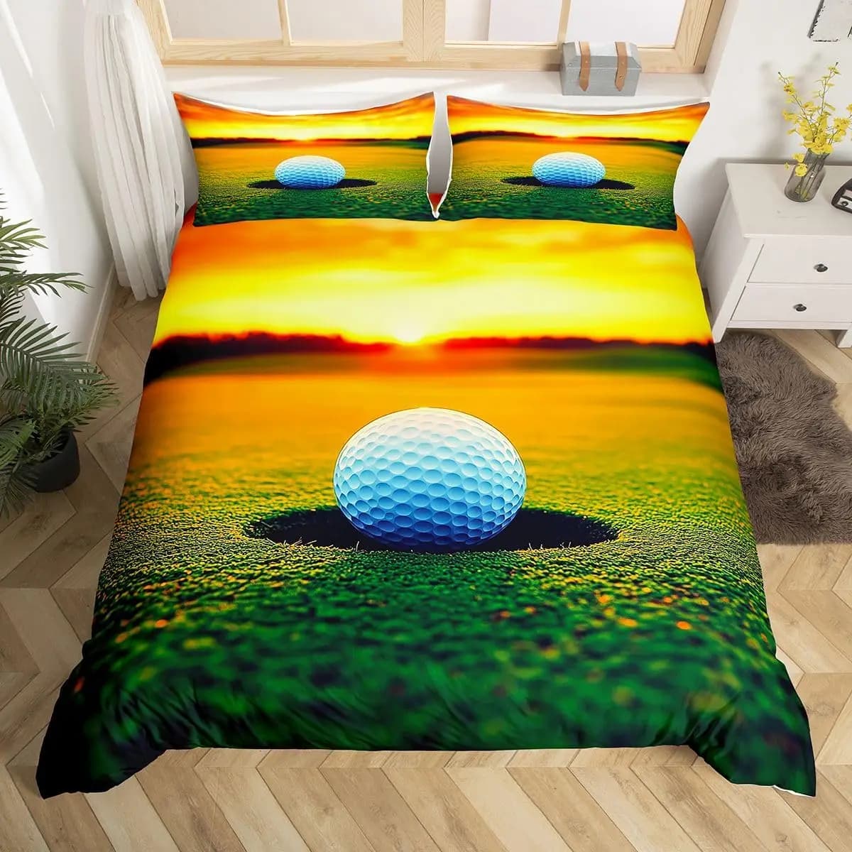 Copripiumino da Golf Misura Full/Queen per Ragazzi e Adolescenti, Decorazione Camera a Tema Sportivo, Set Biancheria da Letto con Palloni, Copripiumino per Amanti dello Sport