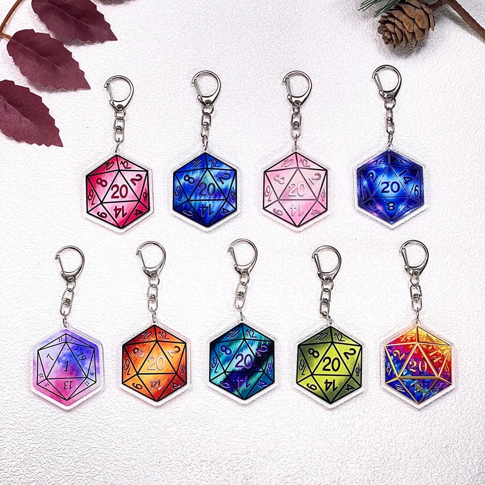1/9 Pezzi Dadi D20 per Dungeons & Dragons, Accessori Portachiavi Auto, Ciondoli in Acrilico per Borsa, Portachiavi, Decorazione Zaino