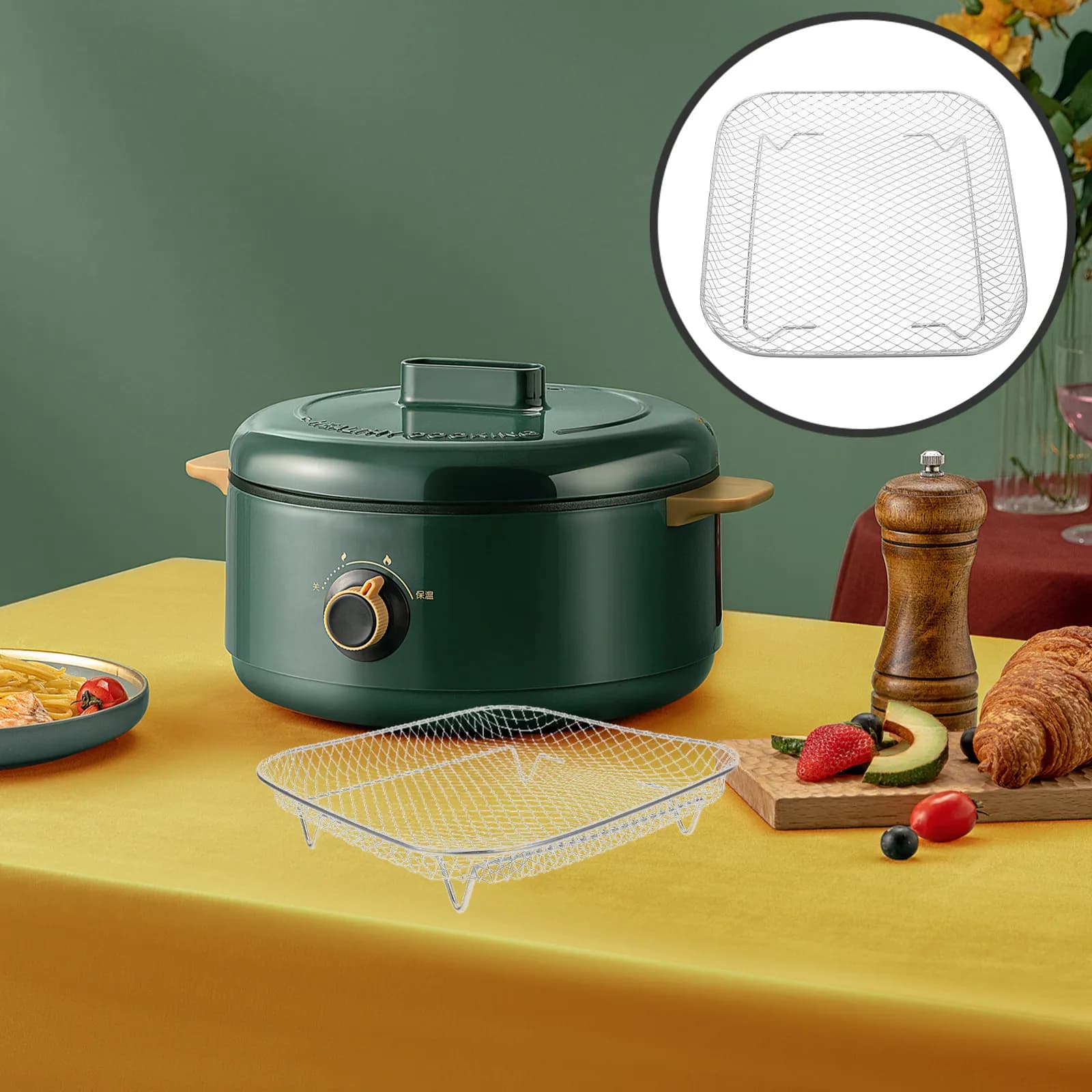 Griglia per Friggitrice ad Aria in Acciaio Inossidabile, Design a Rete Quadrata a Strato Singolo per Drenaggio Sano dell'Olio, Disidratazione, Arrosto, Cottura al Forno e Grigliatura