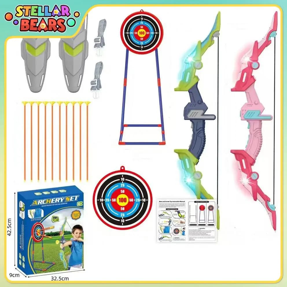 Set di archi e frecce con bersaglio verticale Frecce a ventosa Tiro con l'arco per bambini Competizione multigiocatore Pratica di tiro all'aperto Giocattoli sportivi
