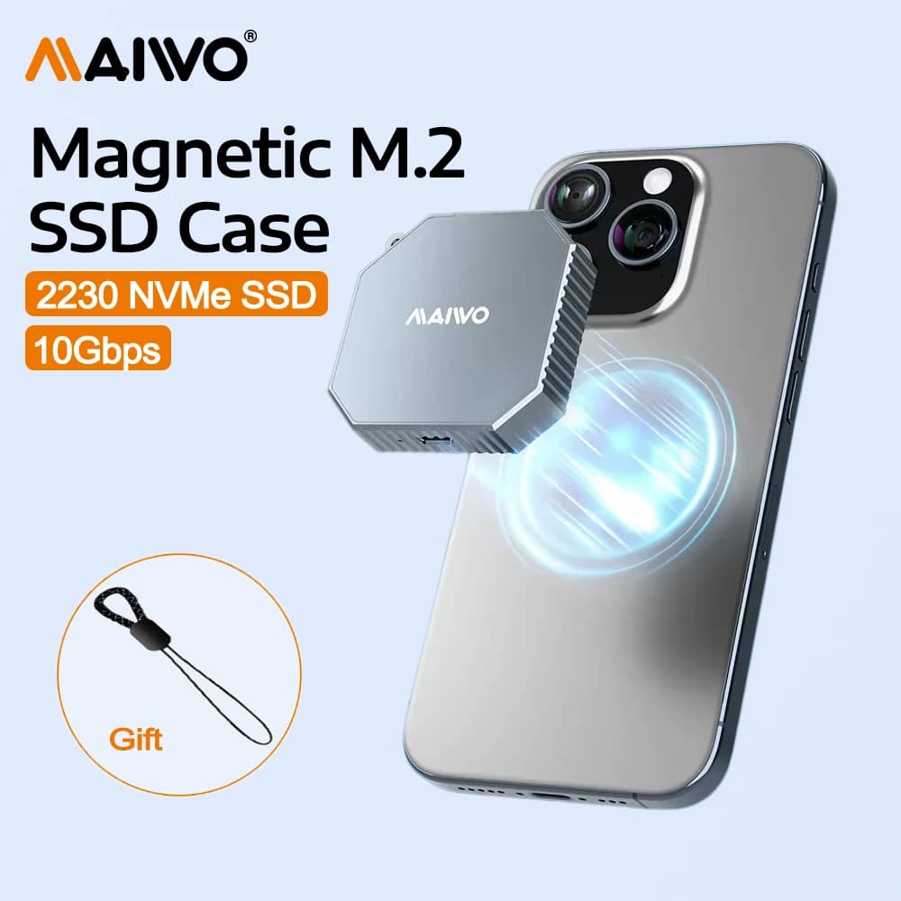 MAIWO Mini Case Magnetico per SSD M.2 NVMe 10Gbps USB 3.2 Type-C, Adattatore Esterno in Alluminio per SSD M2 NVMe 2230, Senza Attrezzi