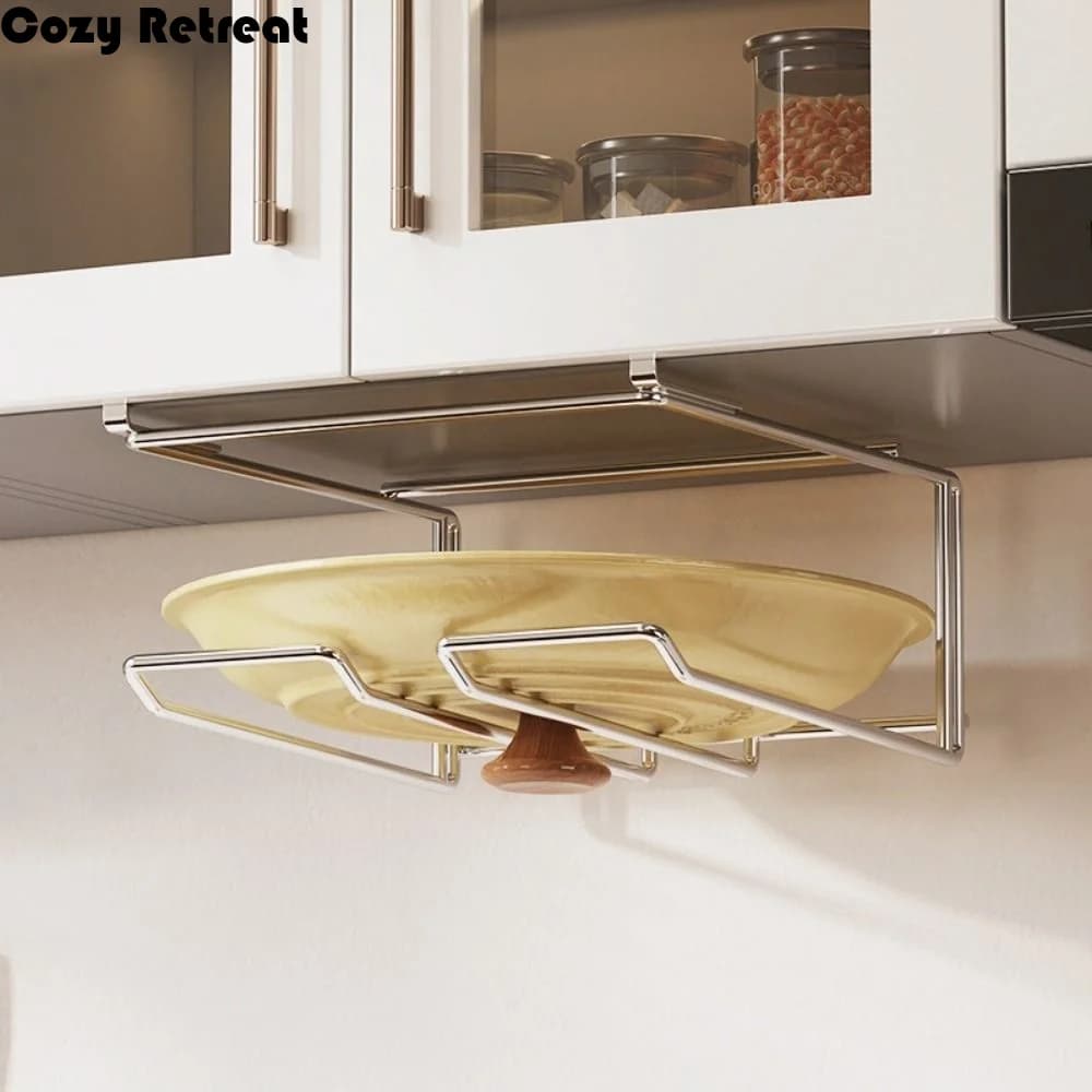 Stainless Steel Kitchen Cover Holder, Wall Mount Saver for Covers and Tools, Drillless Organizer