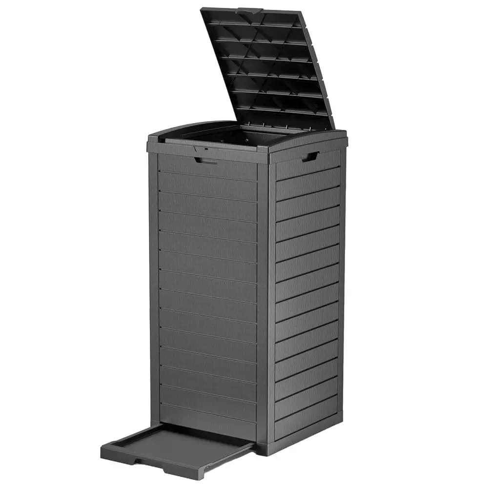 Bidone della Spazzatura da Esterno da 38 Galloni con Coperchio e Vassoio Raccogligocce, Contenitore Impermeabile per Patio, Giardino, Terrazza, Portico, Contenitore per Rifiuti Resistente
