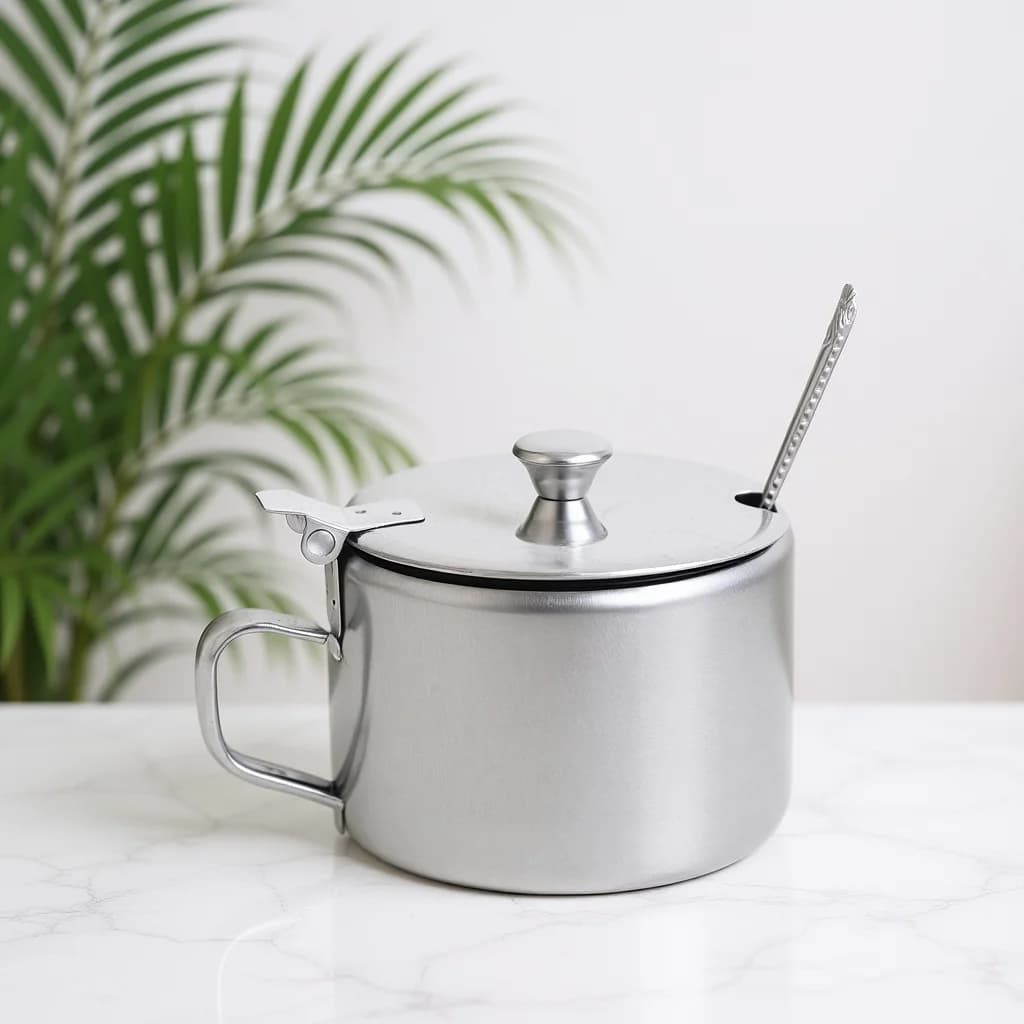 Zuccheriera da cucina in acciaio inossidabile con coperchio, cucchiaio, set di contenitori per sale e pepe, barattolo per condimenti per ristorante e uso domestico