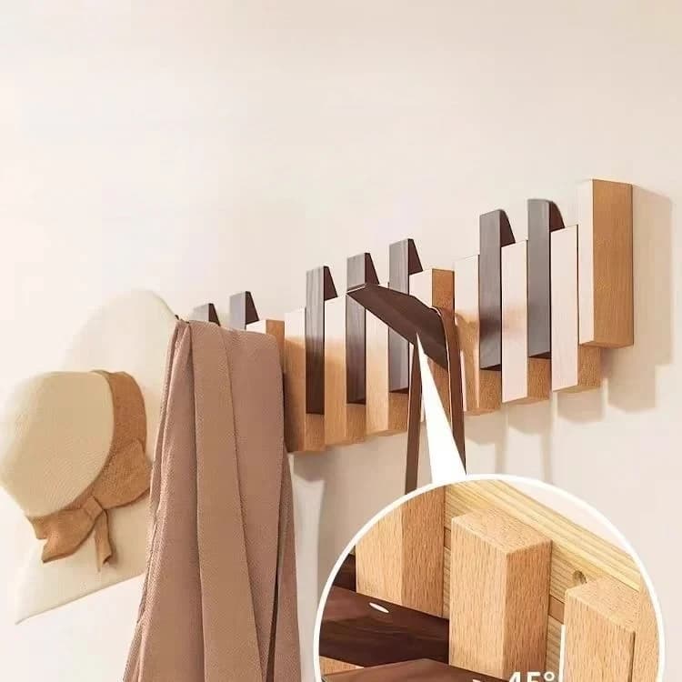 Hooks for clothes with solid wood piano key - Wall mounted hooks for entrance with shelf, resistant for hats and coats