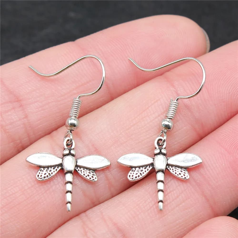 Handmade Simple Design Antique Silver Color Dragonfly Earrings Drop Earrings