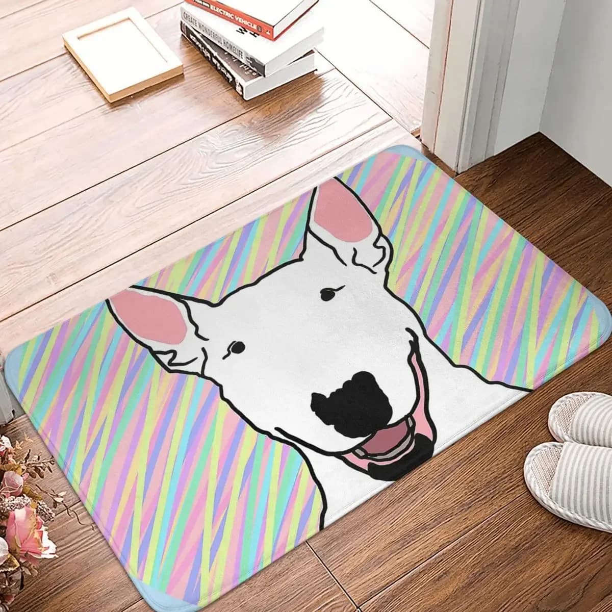 Tappeto antiscivolo animale zerbino soggiorno tappetino Bull Terrier cane carino Pet balcone tappeto porta d'ingresso decorativo