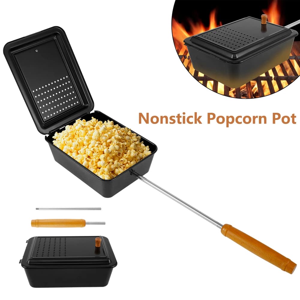 Pentola per popcorn antiaderente Pentola per popcorn portatile in ferro con manico lungo rimovibile Popper multiuso per popcorn per cucina, campeggio, festa
