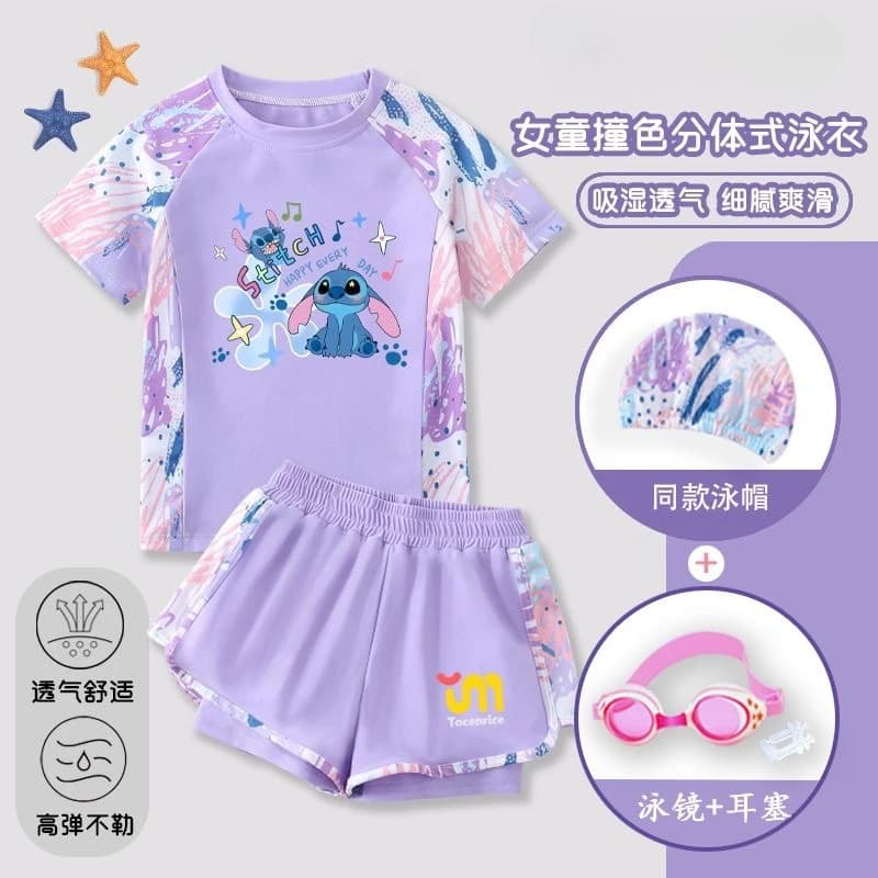 Set costume da bagno in due pezzi per ragazze Cartoon Stitch, stile fondo per bambine e bambine, perfetto per le sorgenti termali e l'amuscoli in piscina