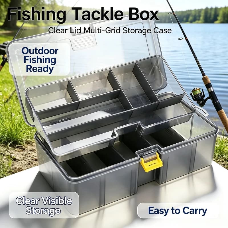 Transparent double layer portable bait box, removable panel, multifunctional accessory for fishing bait conservation, fishing gear box