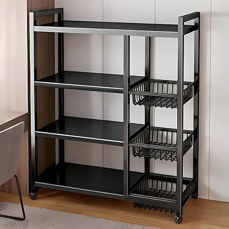 Scaffale mobile US1PC, scaffale da cucina regolabile a 4 livelli con 3 cestelli in rete, organizer e contenitore per cucina, scaffale in metallo con ruote, adatto per garage, dispensa, bagno, armadio, regalo per la casa, casa nuova, scaffale autoportante