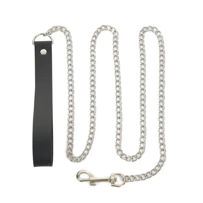 NEW Metal Chain Lead With Leather Style Handle Strong Control Leash Iron Dog Pets Supplies Collars Harnesses Chain Traction Rope