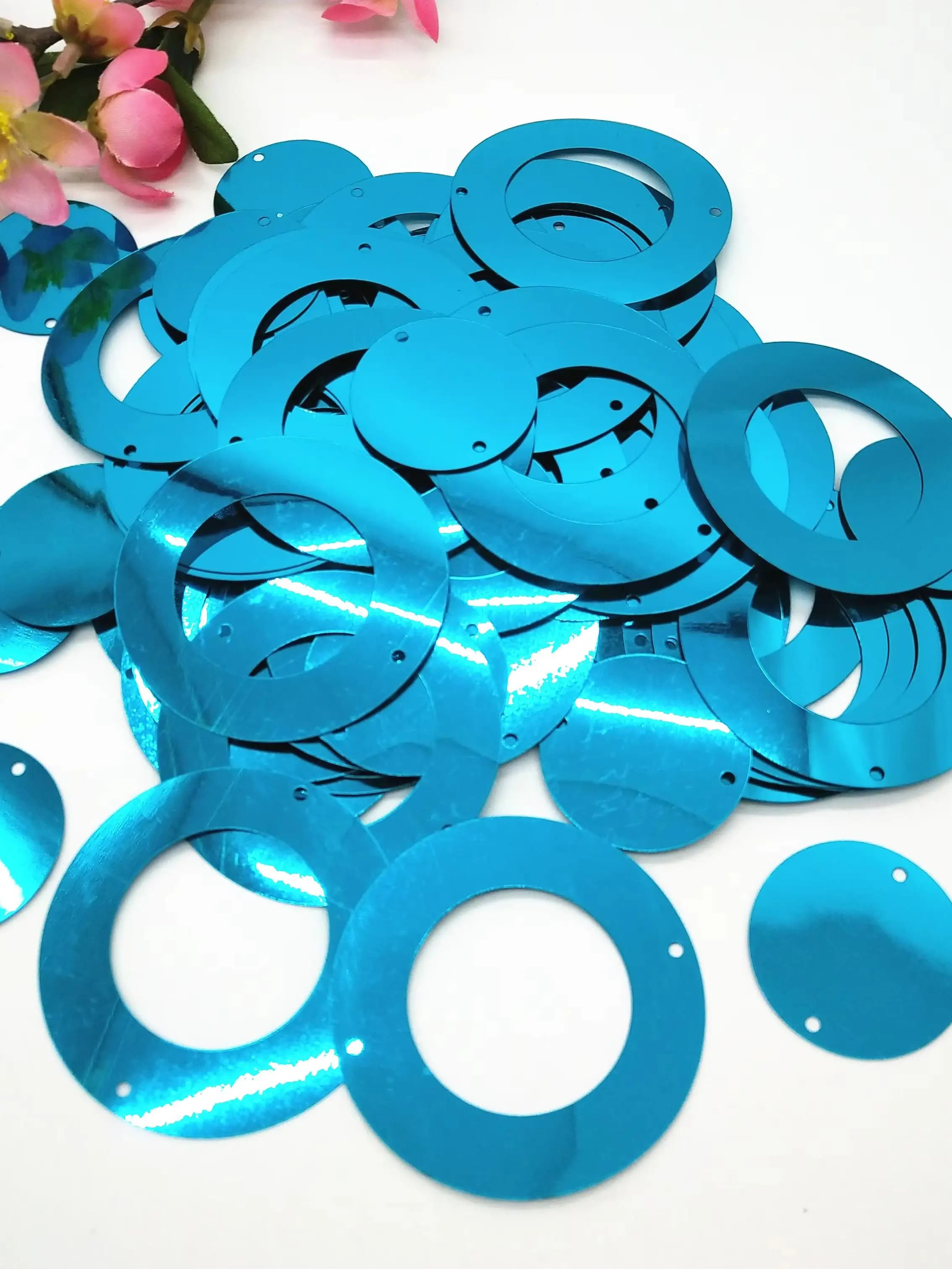 50g Acido Blu Grande Cerchio Rotondo Paillettes 50mm PVC Piatto Paillettes Per Artigianato Decorazione di Nozze 2 Pezzi Set Paillette Medio Blu