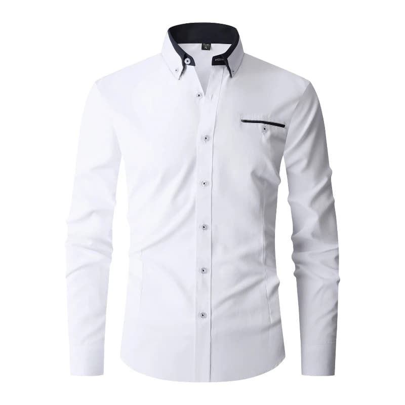 Men's formal shirt in Long sleeves, Solid color, Anti-dressing, Elegant, Casual, Office, with Pocket, White