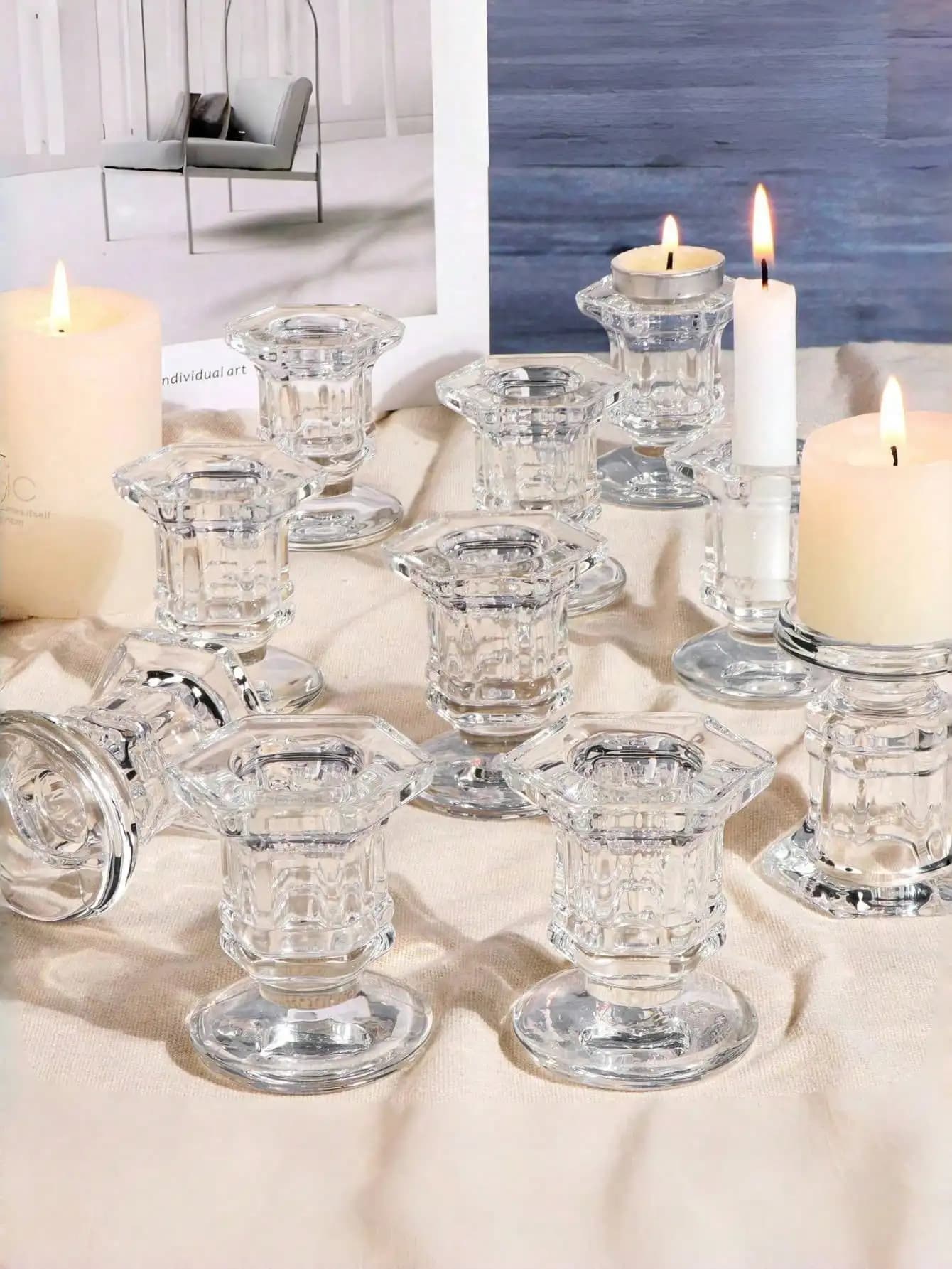 1/6pcs Bulk Candle Holders, Christmas Candle Holder, Set Of 6 Clear Glass Candle Holders, Tapered Glass Candle Holders