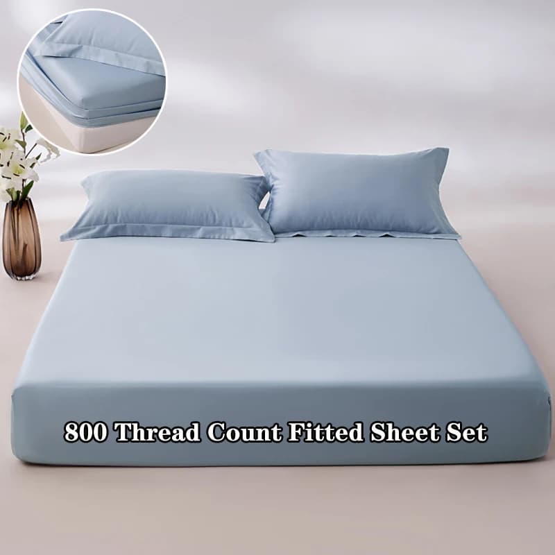 Set di Lenzuola di Lusso in Cotone Egiziano, 800 Fili, Set da Letto con 1 Lenzuolo con Angoli e 2 Federe, Coprimaterasso Morbido