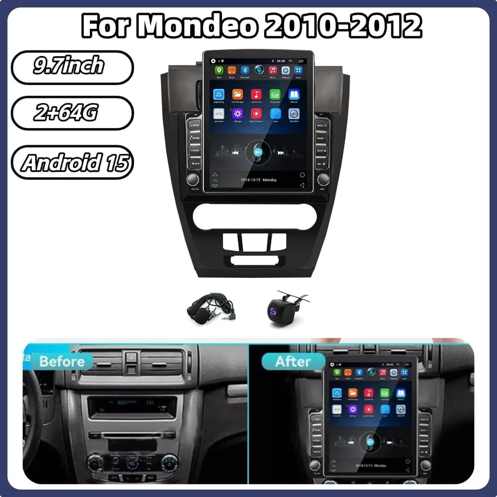 9.7In Car Stereo Radio For Carplay For Mondeo 2010-2012 Android Auto 2+64G Android15 Bluetooth GPS Navigation Multimedia Player