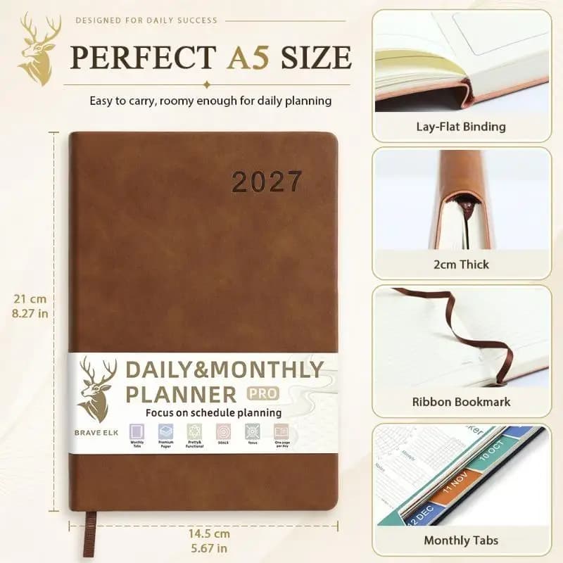 2027 English High Efficiency Schedule Planner A5 Agenda Notebook Thick Acid Free Paper for Office Work School Time Management